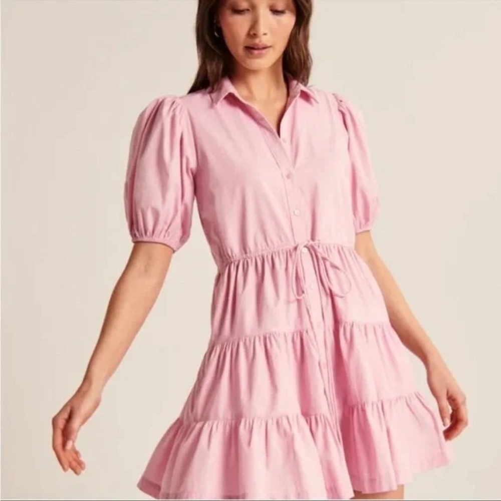 Abercrombie Pink Tie Waist Dress w/ Puff Sleeves